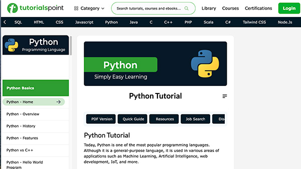 Python自學網站 Tutorials Point