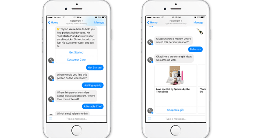 Nordstrom chatbot on messenger