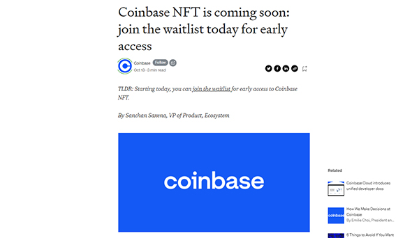 coinbase NFT 交易平台